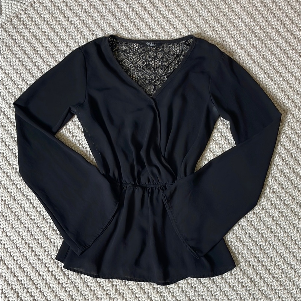 Black Lace V-Neck Blouse
